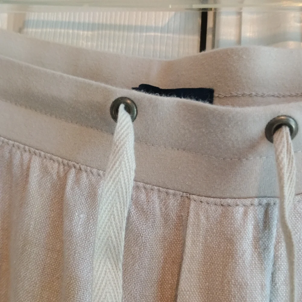 Gap XL Linen Viscose Blend Drawstring Pants Beige Tan Casual Relaxed Fit Cropped
